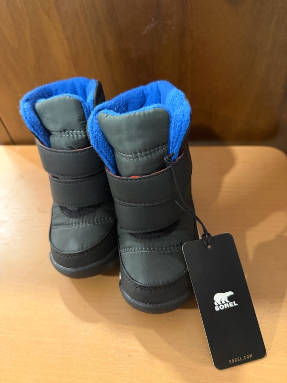 Sorel Kids Black Boots with Bright Blue Fleece Lining - Picture 4 of 5